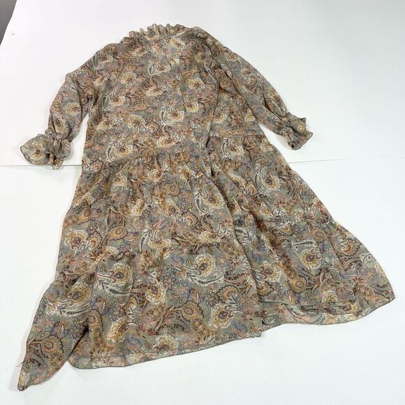 Aura Dress Womens Medium Midi Floral Long-Sleeve High-Neck A-Line Tiered - Picture 9 of 10